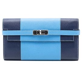 Hermès Blau Bicolor Epsom Kelly Lange Geldbörse Blau