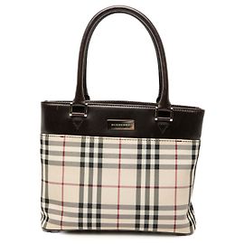 Beige Burberry Haus-Check Canvas Tote Beige