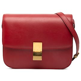 Céline Celine Vermelho Médio Couro de Bezerro Caixa Clássica Vermelho