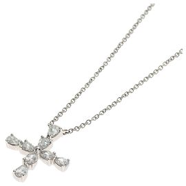 Harry Winston Pear-Shaped Mini Cross Diamond Necklace Silvery