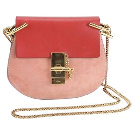 Bolsa de Ombro de Couro Chloé Drew Chain Rosa Vermelho