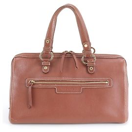 Bulgari Bvlgari Leather Boston Bag Tote Brown
