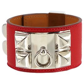 Hermès Hermes Collier de Chien Bangle Silvery Red