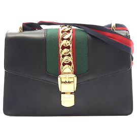 Gucci Sylvie Small Leather Shoulder Bag Black