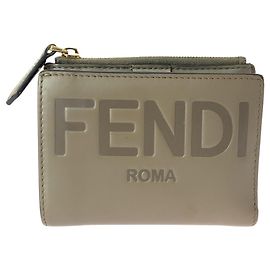 Fendi Beige Leather Compact Wallet Brown Beige