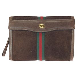 Pochette en cuir suédé vintage Gucci Marron