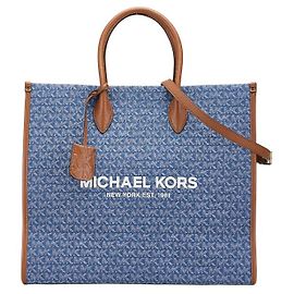 Bolsa tote 2 em 1 em denim e couro Michael Kors Mirella Grande Norte-Sul Marrom Azul