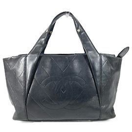 Chanel CC Logo Coco Mark V-Stitch Handbag Tote Black