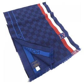 Louis Vuitton Nachrichtenschal Braun Rot Marineblau
