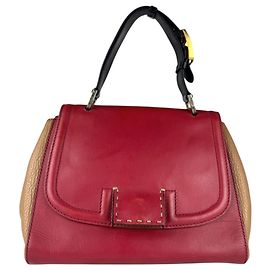 Fendi Silvana Leather Handbag Brown Black Red