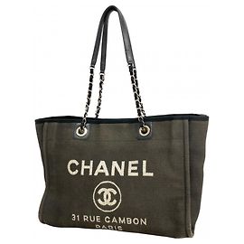 Borsa Tote Chanel Deauville con catena Marrone Nero