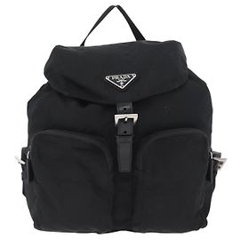 Prada Double Front Pocket Backpack Tessuto Small Black