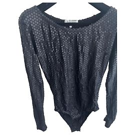 Lanvin Black Sequin Long Sleeve Bodysuit Black