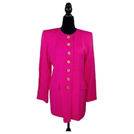Veste longue rose YSL Variation avec boutons dorés 1999, vintage Yves Saint Laurent années 90 Rose Fuschia
