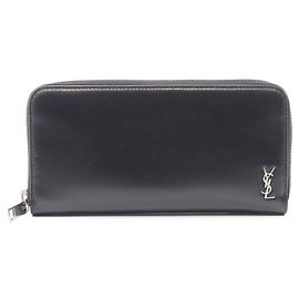Yves Saint Laurent Black Leather Long Wallet Black