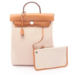 Mochila Bolsa Hermès Herbag Zip Add PM Ecru Natural Marrom Bege Cru