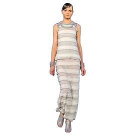Maxikleid mit Rüschenträgern aus feinem Strick Chanel Cruise 2009 Grau