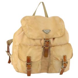 PRADA Backpack Nylon Beige Silver Auth gh1768 Silvery Beige