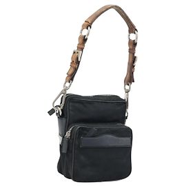 PRADA Shoulder Bag Nylon Black Silver Auth bs34107 Black Silvery