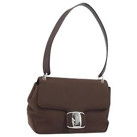 Salvatore Ferragamo Vala Shoulder Bag Nylon Brown Silver Auth gh1918 Brown Silvery