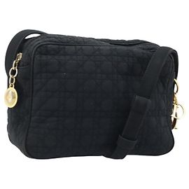 Borsa a Spalla Christian Dior Nylon Nero Oro Auth mr2173 Nero D'oro