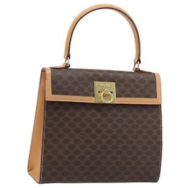 Céline CELINE Macadam Canvas Hand Bag PVC Leather Brown Gold Auth AMZ142A Brown Golden