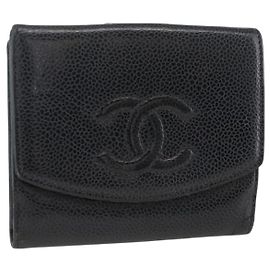 CHANEL Bifold Wallet Caviar Skin Black Gold CC Auth bs34177 Black Golden