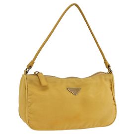 PRADA Bolsa Pouch de Nylon Amarelo Prata Auth AMZ450 Prata Amarelo