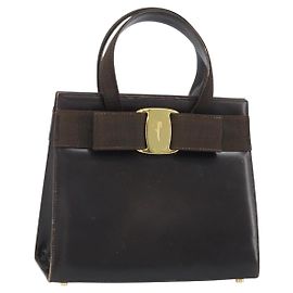 Borsa a mano Vala in pelle marrone e oro Salvatore Ferragamo Auth gh1974 Marrone D'oro