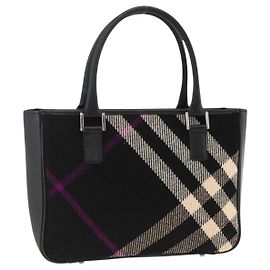 BURBERRY Nova Check Hand Bag Wool Black Auth YKZ271A Black