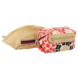 Borsa Miu Miu Chloe Clutch in Tela 2 Pezzi Beige Rosso Auth hk3521 Rosso Beige