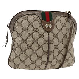 Bolsa Sherry Line GG Supreme Web da GUCCI em PVC bege e dourado 904 02 047 Auth AMZ376 Bege Dourado