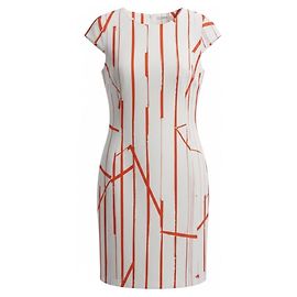Vestido midi de algodão impresso em marfim / laranja Peserico Bege
