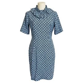 Vestido de algodão estampado Marni azul claro / preto com mangas curtas Azul