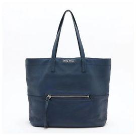 Borsa tote in pelle blu Miu Miu Blu