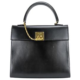 Céline Celine Gancini Black Leather Handbag Black