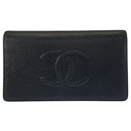 Chanel Coco Mark Black Leather Wallet Black