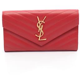 Yves Saint Laurent rotes Leder Bi-Fold Langgeldbörse Rot