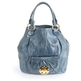 Borsa Tote in Pelle Miu Miu Blu