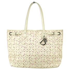 Dior Christian Cannage Canvas Panarea Tote Shoulder Bag White