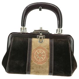 Borsa da dottore Bagonghi in velluto marrone beige vintage Roberta Di Camerino Marrone