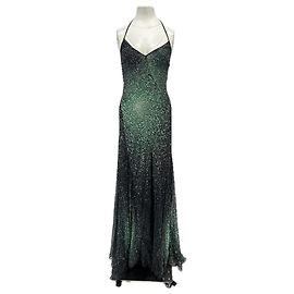 Roberto Cavalli Vestido largo verde y negro con strass y chal de seda Verde