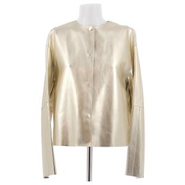 Longchamp Gold Leather Epaulette Jacket Golden