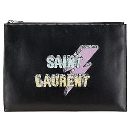 Yves Saint Laurent Saint Laurent Leather Tablet Clutch Black Other