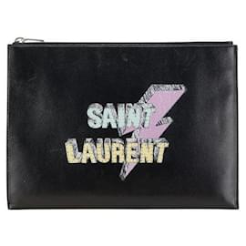 Yves Saint Laurent Pochette en cuir Saint Laurent pour tablette Noir Autre