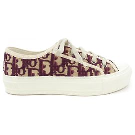 Christian Dior WALK'N'DIOR Bestickte Sneaker Weiß Rot Beige