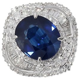 Autre Marque Anello in Zaffiro e Diamante Pt900 Blu