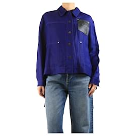 Loewe Blue Anagram-patch linen-blend jacket - size UK 10 Blue