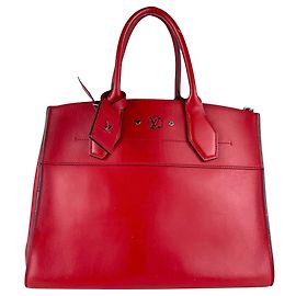 Louis Vuitton City Steamer MM Leather Handbag Red