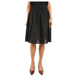 Prada Falda midi de broderie anglaise marrón - talla UK 6 Negro
